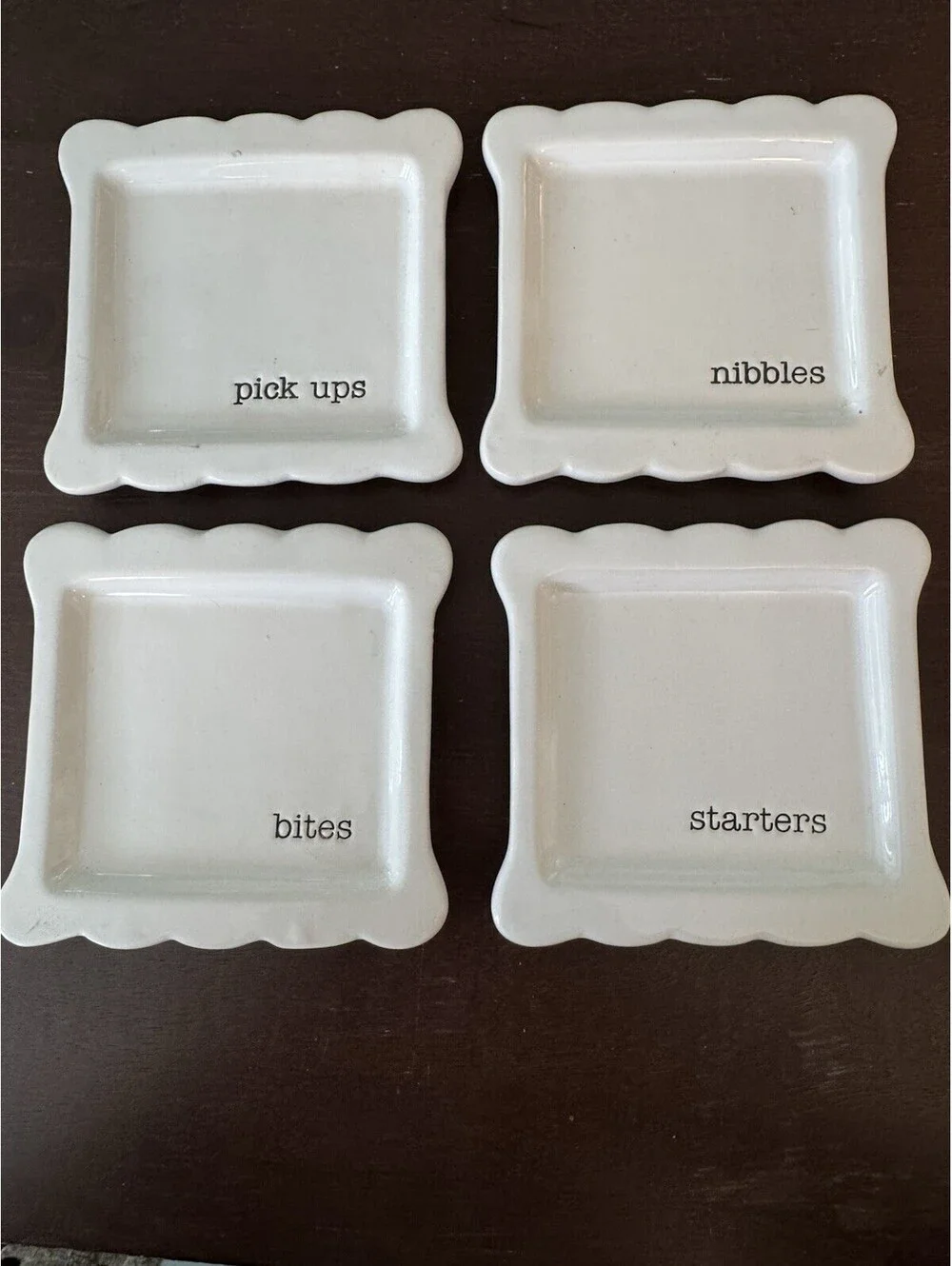 Mud Pie Hors d'oeuvres Snack Plates Ceramic White Square Starters Nibbles 4